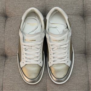 Saint Laurent Men's Perforated Metallic Silver and Gold Sneakers Sz US 8/EU 41